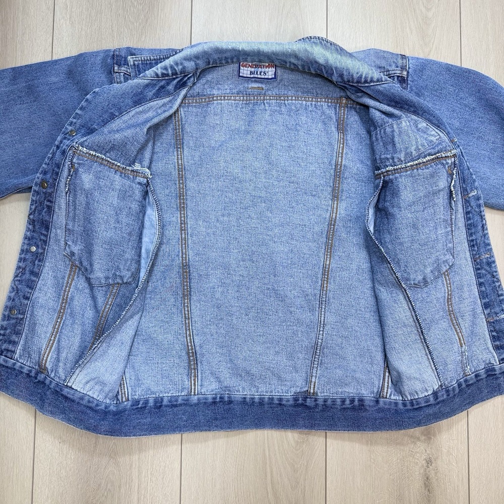 VTG Generation Blues GO‎ Denim Jacket Womens SM Trashed Blue Cotton Trucker 90s - Picture 10 of 13